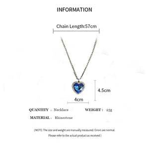 Planet Gates Heart of Ocean Blue Heart Necklaces for Women Rhinestone Crystal Long Chain Necklaces Love Forever Jewelry For Party Gifts