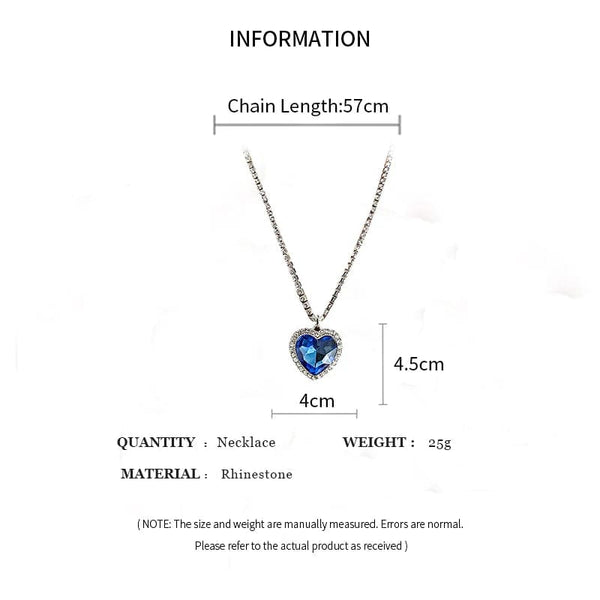 Planet Gates Heart of Ocean Blue Heart Necklaces for Women Rhinestone Crystal Long Chain Necklaces Love Forever Jewelry For Party Gifts