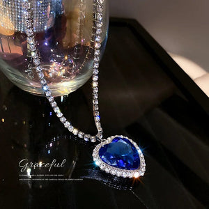Planet Gates Heart of Ocean Blue Heart Necklaces for Women Rhinestone Crystal Long Chain Necklaces Love Forever Jewelry For Party Gifts