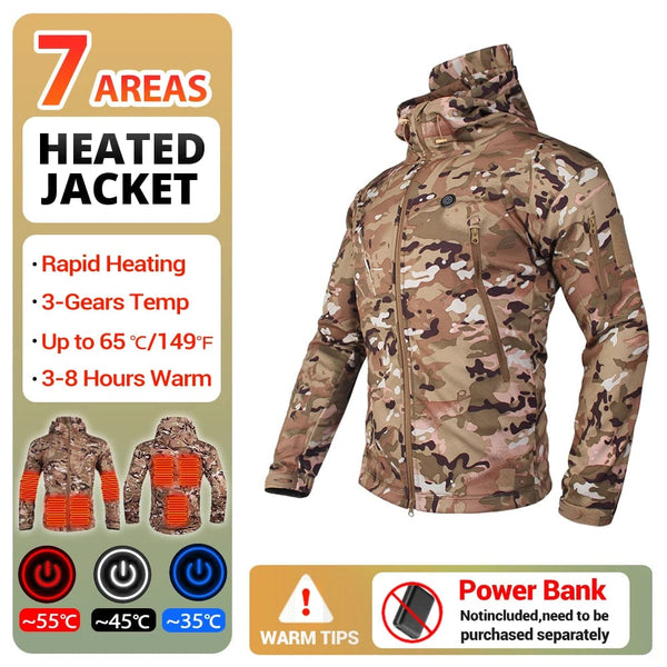 Planet Gates Heated Jacket Men Women's Autumn Jacket Hooded Windbreaker Tactical Hunting Hiking Camping Winter Warm Fishing Skiing Clothing