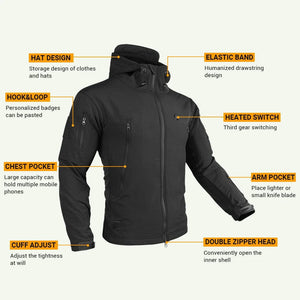 Planet Gates Heated Jacket Men Women's Autumn Jacket Hooded Windbreaker Tactical Hunting Hiking Camping Winter Warm Fishing Skiing Clothing