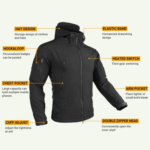 Planet Gates Heated Jacket Men Women's Autumn Jacket Hooded Windbreaker Tactical Hunting Hiking Camping Winter Warm Fishing Skiing Clothing