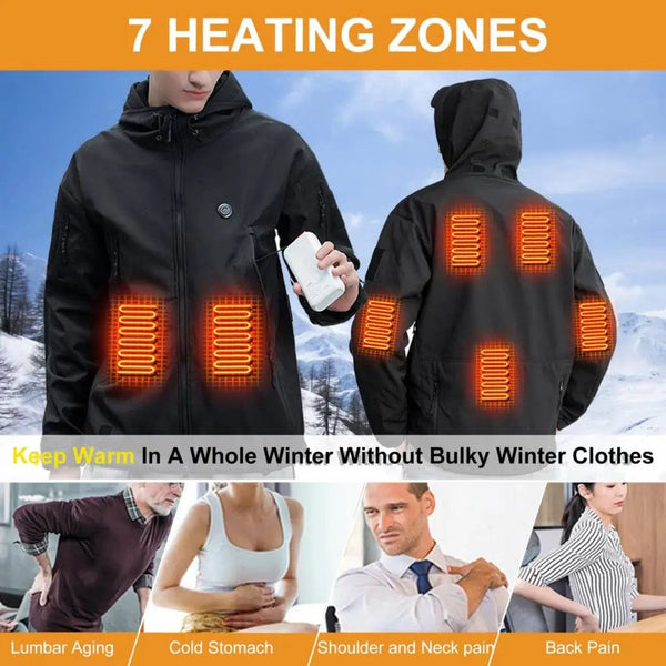 Planet Gates Heated Jacket Men Women's Autumn Jacket Hooded Windbreaker Tactical Hunting Hiking Camping Winter Warm Fishing Skiing Clothing