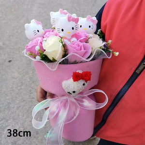 Planet Gates Hello Kitty-18 Hello Kitty Cartoon Plush Bouquet  Anime  Rose Soap Flowers  Doll Home Wedding Decoration Christmas Valentine's Day Gift