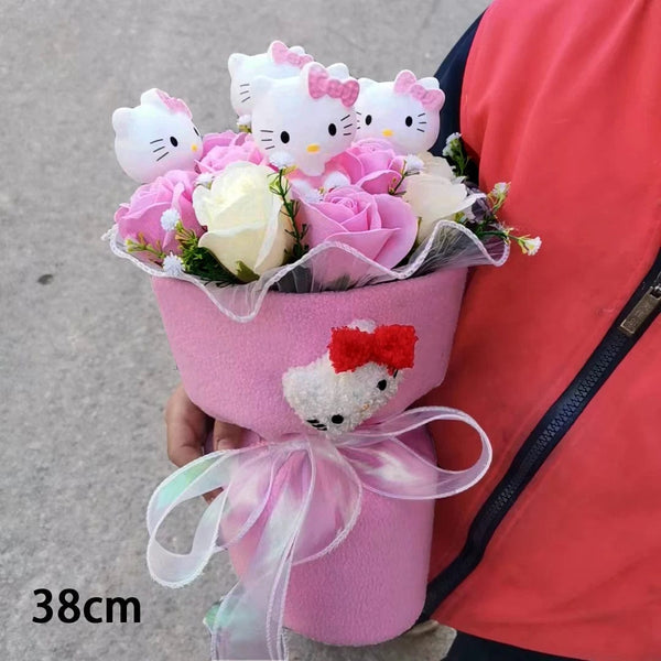 Planet Gates Hello Kitty-18 Hello Kitty Cartoon Plush Bouquet  Anime  Rose Soap Flowers  Doll Home Wedding Decoration Christmas Valentine's Day Gift