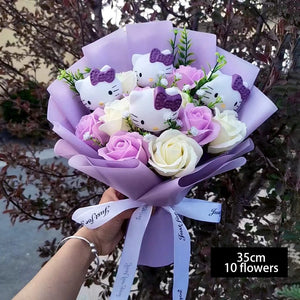 Planet Gates Hello Kitty Cartoon Plush Bouquet  Anime  Rose Soap Flowers  Doll Home Wedding Decoration Christmas Valentine's Day Gift