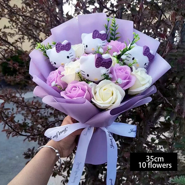 Planet Gates Hello Kitty Cartoon Plush Bouquet  Anime  Rose Soap Flowers  Doll Home Wedding Decoration Christmas Valentine's Day Gift