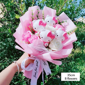 Planet Gates Hello Kitty Cartoon Plush Bouquet  Anime  Rose Soap Flowers  Doll Home Wedding Decoration Christmas Valentine's Day Gift