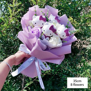 Planet Gates Hello Kitty Cartoon Plush Bouquet  Anime  Rose Soap Flowers  Doll Home Wedding Decoration Christmas Valentine's Day Gift