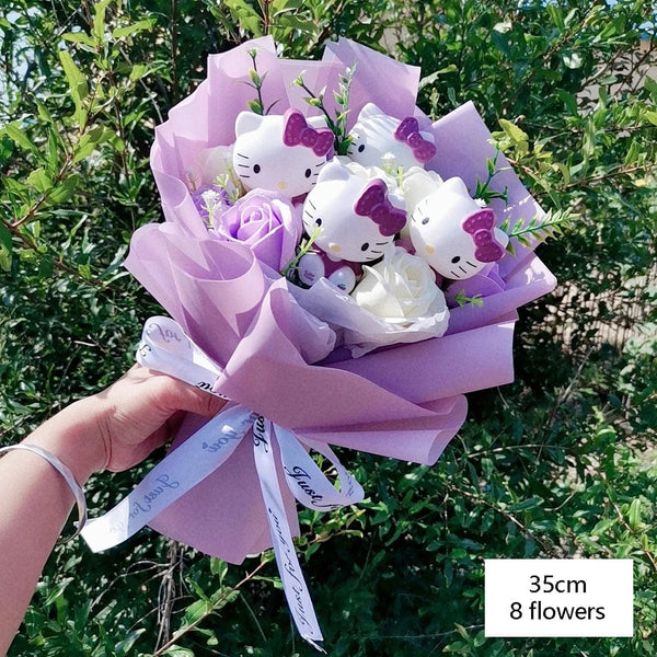 Planet Gates Hello Kitty Cartoon Plush Bouquet  Anime  Rose Soap Flowers  Doll Home Wedding Decoration Christmas Valentine's Day Gift