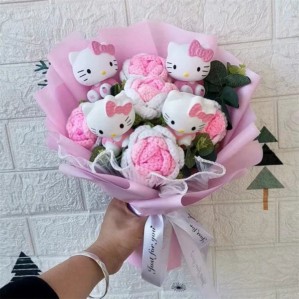 Planet Gates Hello Kitty Cartoon Plush Bouquet  Anime  Rose Soap Flowers  Doll Home Wedding Decoration Christmas Valentine's Day Gift