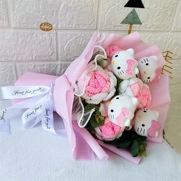 Planet Gates Hello Kitty Cartoon Plush Bouquet  Anime  Rose Soap Flowers  Doll Home Wedding Decoration Christmas Valentine's Day Gift