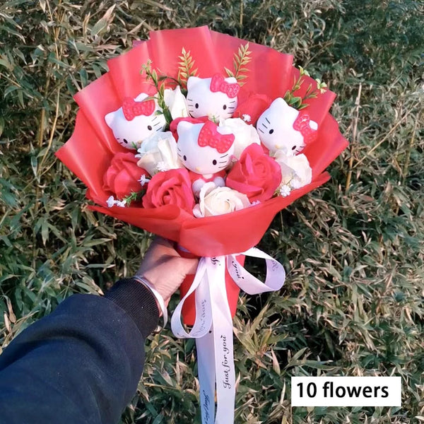 Planet Gates Hello Kitty Cartoon Plush Bouquet  Anime  Rose Soap Flowers  Doll Home Wedding Decoration Christmas Valentine's Day Gift