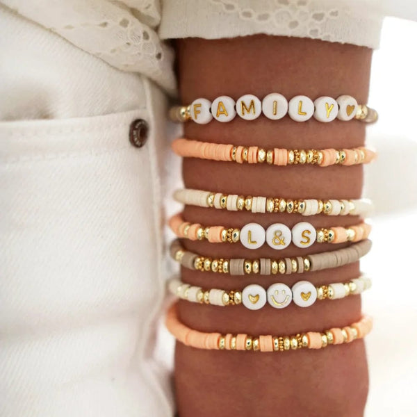Planet Gates HERLOOK Boho Jewelry Stacking Heishi Bracelets for Women Summer Polymer Clay Beads Bracelet Gold Color Spaced Beads Pulseras