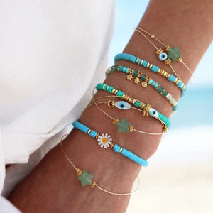 Planet Gates HERLOOK Boho Jewelry Stacking Heishi Bracelets for Women Summer Polymer Clay Beads Bracelet Gold Color Spaced Beads Pulseras