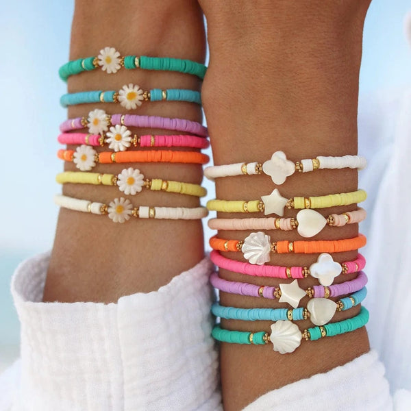Planet Gates HERLOOK Boho Jewelry Stacking Heishi Bracelets for Women Summer Polymer Clay Beads Bracelet Gold Color Spaced Beads Pulseras