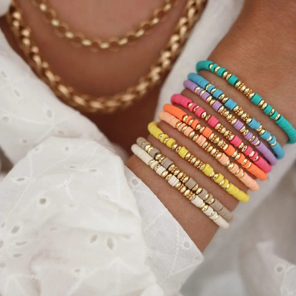 Planet Gates HERLOOK Boho Jewelry Stacking Heishi Bracelets for Women Summer Polymer Clay Beads Bracelet Gold Color Spaced Beads Pulseras