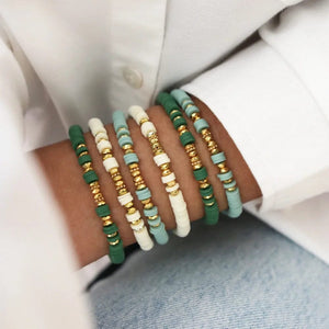 Planet Gates HERLOOK Boho Jewelry Stacking Heishi Bracelets for Women Summer Polymer Clay Beads Bracelet Gold Color Spaced Beads Pulseras