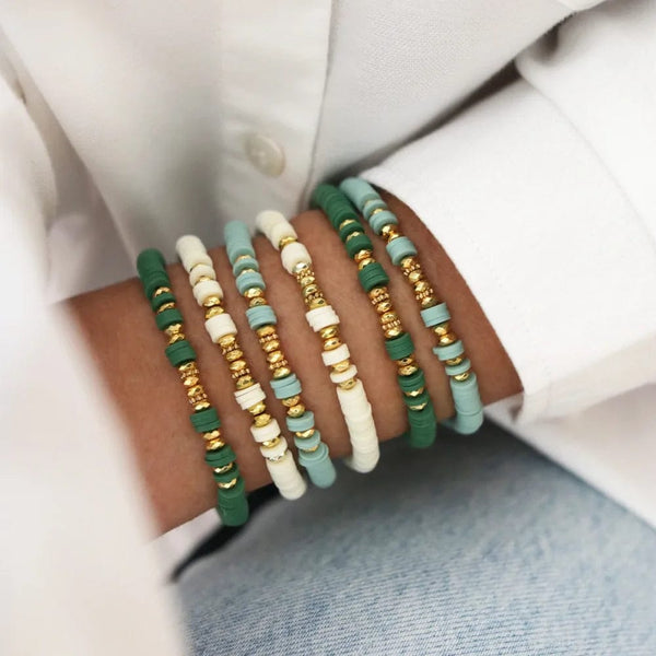 Planet Gates HERLOOK Boho Jewelry Stacking Heishi Bracelets for Women Summer Polymer Clay Beads Bracelet Gold Color Spaced Beads Pulseras