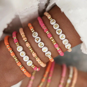 Planet Gates HERLOOK Boho Jewelry Stacking Heishi Bracelets for Women Summer Polymer Clay Beads Bracelet Gold Color Spaced Beads Pulseras