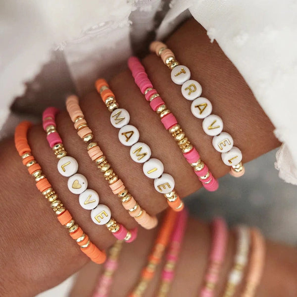Planet Gates HERLOOK Boho Jewelry Stacking Heishi Bracelets for Women Summer Polymer Clay Beads Bracelet Gold Color Spaced Beads Pulseras