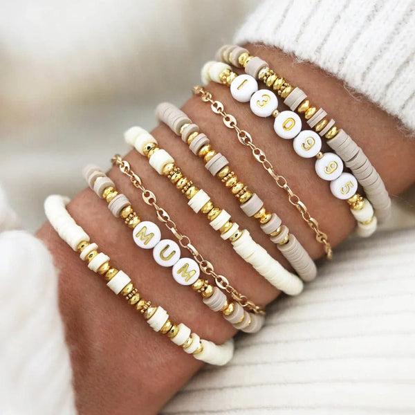Planet Gates HERLOOK Boho Jewelry Stacking Heishi Bracelets for Women Summer Polymer Clay Beads Bracelet Gold Color Spaced Beads Pulseras