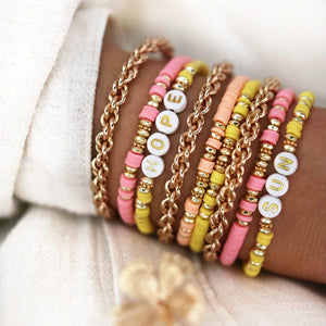 Planet Gates HERLOOK Boho Jewelry Stacking Heishi Bracelets for Women Summer Polymer Clay Beads Bracelet Gold Color Spaced Beads Pulseras