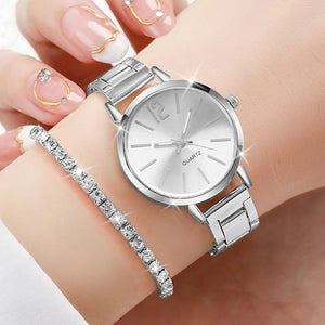 Planet Gates HH10061 6PCS/Set Fashion Women's Quartz Watch Stainless Steel Band Wrist Watches Diamond Jewelry Set(Without Box)