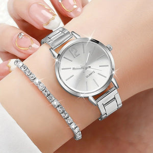 Planet Gates HH10061 6PCS/Set Fashion Women's Quartz Watch Stainless Steel Band Wrist Watches Diamond Jewelry Set(Without Box)
