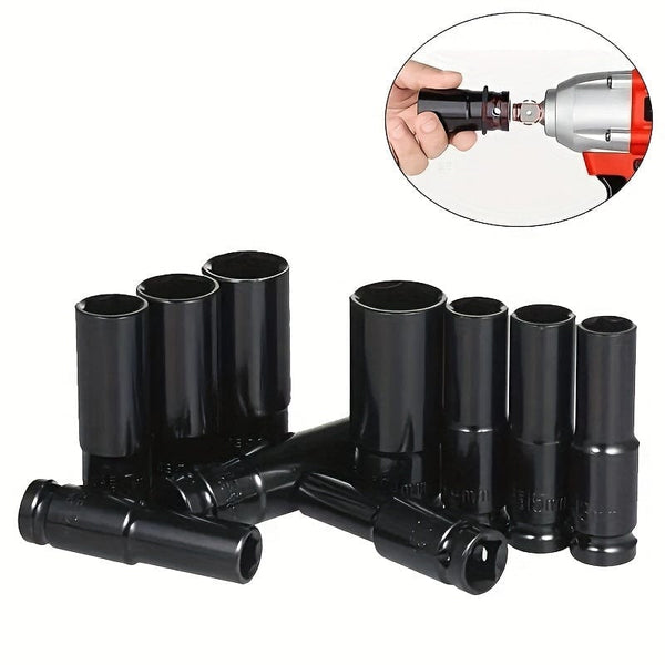 Planet Gates High-carbon Steel 10pcs Set 1/2 Inch 8-24mm Electric Long Socket Wrench Tool Socket Wrench Adapter Hand Tool Car Home Industrial Repair Tool Socket Kit