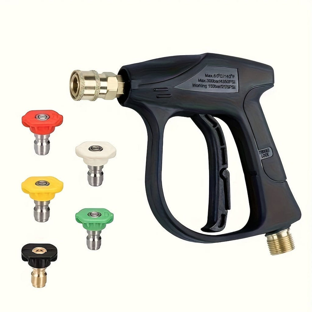 Planet Gates High pressure water gun + 5 nozzles 1 Set, High Pressure Washing Gun, Max 3000 PSI 5 Colors Quick Connect 1/4 Inch Nozzle M22 -14 Hose Fitting Car Washing, Garden Supplies