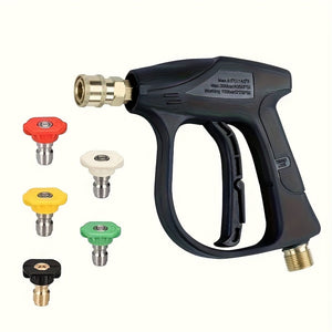 Planet Gates High pressure water gun + 5 nozzles 1 Set, High Pressure Washing Gun, Max 3000 PSI 5 Colors Quick Connect 1/4 Inch Nozzle M22 -14 Hose Fitting Car Washing, Garden Supplies