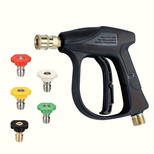 Planet Gates High pressure water gun + 5 nozzles 1 Set, High Pressure Washing Gun, Max 3000 PSI 5 Colors Quick Connect 1/4 Inch Nozzle M22 -14 Hose Fitting Car Washing, Garden Supplies