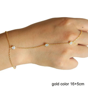 Planet Gates High quality 925 sterling silver gold color micro pave cz station charm chain bracelet with ring fashion wrist jewelry for women