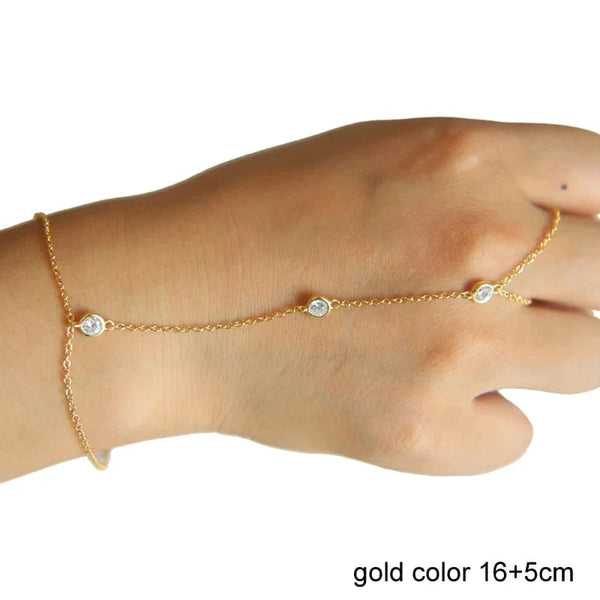 Planet Gates High quality 925 sterling silver gold color micro pave cz station charm chain bracelet with ring fashion wrist jewelry for women
