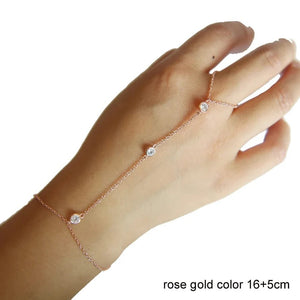 Planet Gates High quality 925 sterling silver gold color micro pave cz station charm chain bracelet with ring fashion wrist jewelry for women