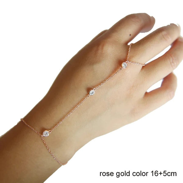 Planet Gates High quality 925 sterling silver gold color micro pave cz station charm chain bracelet with ring fashion wrist jewelry for women