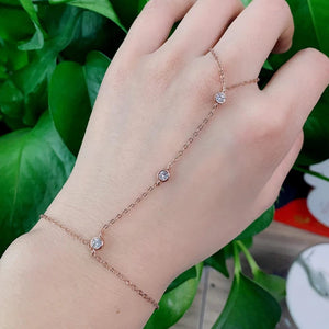 Planet Gates High quality 925 sterling silver gold color micro pave cz station charm chain bracelet with ring fashion wrist jewelry for women