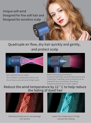 Planet Gates High Speed Anion Hair Dryers Wind Speed 65m/s 1600W 110000 Rpm Professional Hair Care Quick Drye Negative Ion Hair dryer