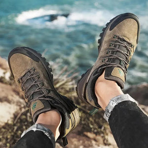 Planet Gates HIKEUP Leather Men's Outdoor Hiking Shoes Tourist Trekking Sneakers Mountain Climbing Trail Jogging Shoes For Men Factory Outlet