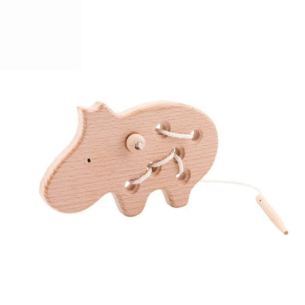 Planet Gates Hippo / CHINA Baby Animal Threading Toys Wooden Stacking Toys Blocks Board Games Wooden Toys Baby Animal Stringing Threading Beads Toys Gift