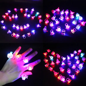 Planet Gates HOT SALE 10/5Pcs Cartoon LED Luminous Finger Rings Shine In The Dark Light Toys for kids Girl Birthday Party Favors Gifts