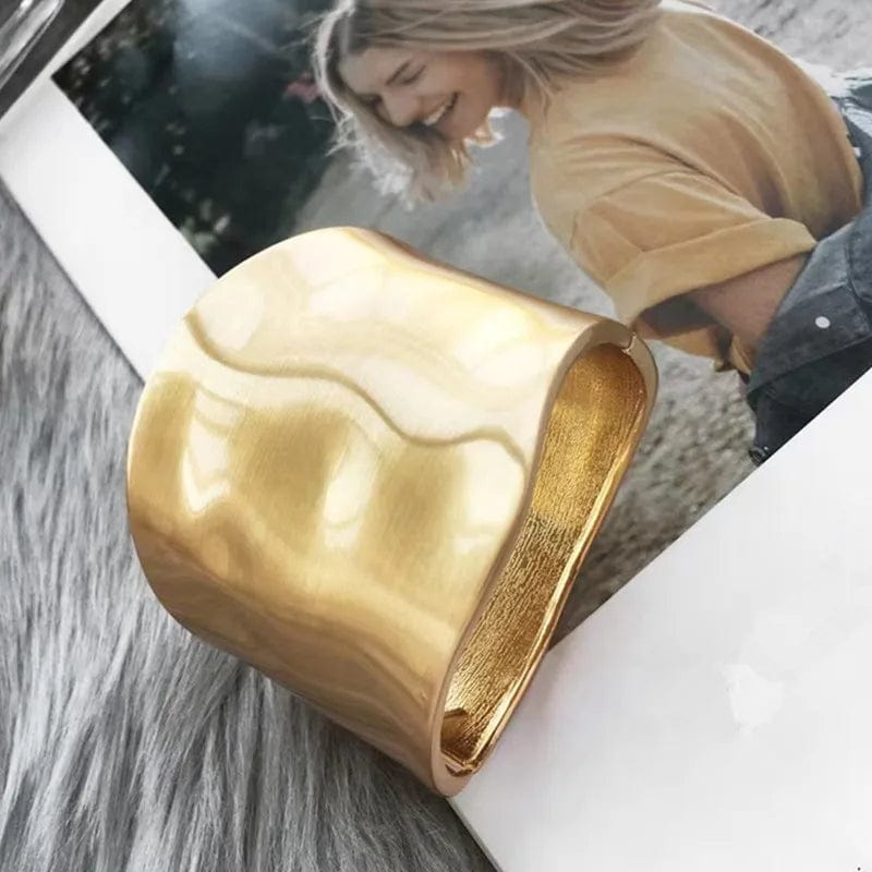 Planet Gates Hot Sale Wide Bangles Minimalist Alloy Gold Color Bracelets For Women Accessories Fashion Jewellery Engagement Party Gift