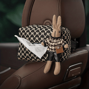 Planet Gates Houndstooth Doll Fashionable & Durable Car Tissue Box with Cute Rabbit Doll - Perfect Gift for Drivers to Stay Clean & Tidy!