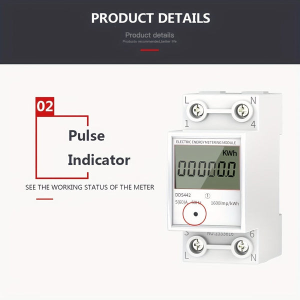 Planet Gates Household Electricity Meter LCD Electricity Meter Single-phase 220V Mini Watt Hour Meter Rail Type Air Conditioning Electricity Meter Intelligent Digital Display Metering