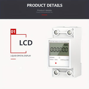 Planet Gates Household Electricity Meter LCD Electricity Meter Single-phase 220V Mini Watt Hour Meter Rail Type Air Conditioning Electricity Meter Intelligent Digital Display Metering