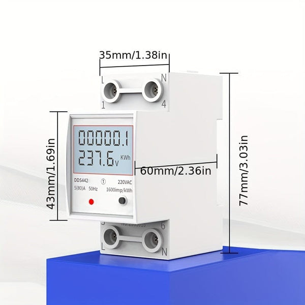 Planet Gates Household Electricity Meter LCD Electricity Meter Single-phase 220V Mini Watt Hour Meter Rail Type Air Conditioning Electricity Meter Intelligent Digital Display Metering