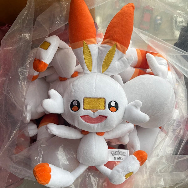 Planet Gates HQ Scorbunny Plush Toy Sword and Shield Pokemon Peluche Stuffed Doll Cartoon Bunny Rabbit Christmas Gift