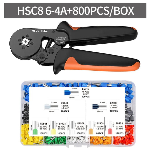 Planet Gates HSC8 6-6A 800PCS Crimping Pliers Kit Tubular Terminal HSC8 6-4A Crimper Wire Mini Ferrule Crimper Hand Tools Household Electrical Kit With Box
