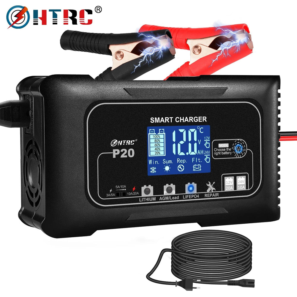 Planet Gates HTRC 20A 12V-24V Smart Battery Charger for Motorcycle Car Battery Repair Auto Moto Lead Acid AGM GEL PB Lithium LiFePo4 Batteri